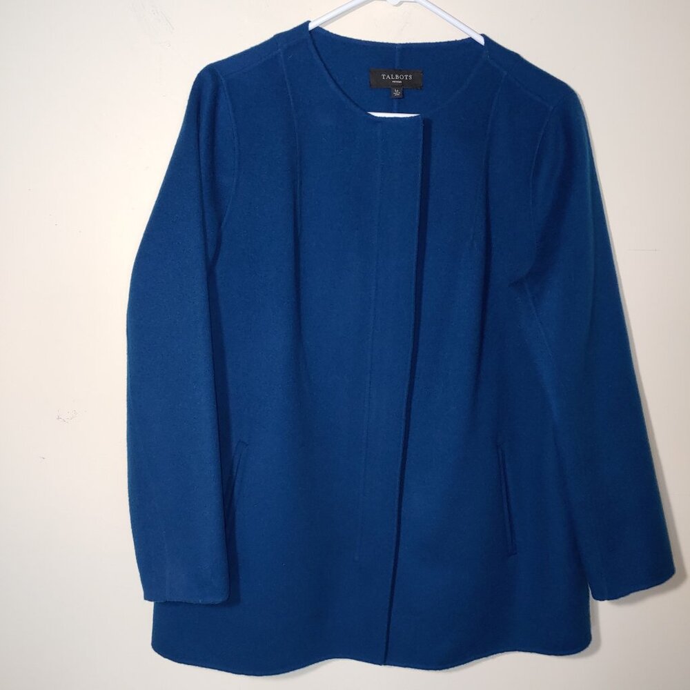 Talbots 3/4 Wool Nylon Blend Full Zip Crew Neck Driving Coat Size Lp Blue